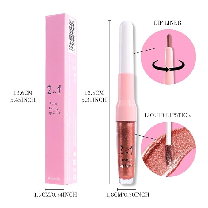 evpct Copper Metallic Glitter Lip Liner and Lipstick Combo Lip Gloss Stain Set Makeup for Women Long Lasting Waterproof 24, Bronze Gold Mocha Metallic Shimmer Frosted Iridescent Glossy Liquid Lipstick-Velvo Beauty