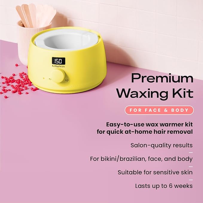 KoluaWax Premium Waxing Kit for Women - Hot Melt Hard Wax Warmer for Hair Removal, Eyebrow, Bikini, Legs, Face, Brazilian Wax - Machine, 4-Pack Beads, Accessories, Sun-Velvo Beauty