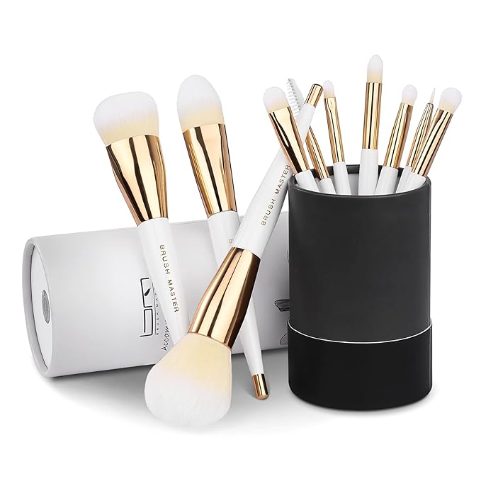 Makeup Brushes Set 10Pcs Professional Kabuki Foundation Eyeshadow Blush Blending Lip Full Face Cosmetic Kit W/Makeup Brush Set with Holder-Velvo Beauty