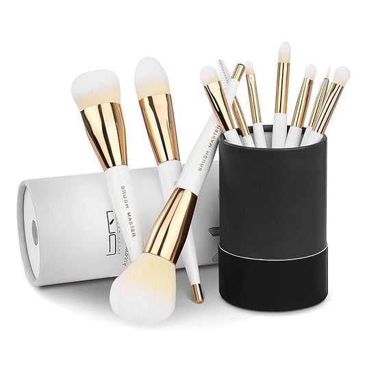 Makeup Brushes Set 10Pcs Professional Kabuki Foundation Eyeshadow Blush Blending Lip Full Face Cosmetic Kit W/Makeup Brush Set with Holder-Velvo Beauty