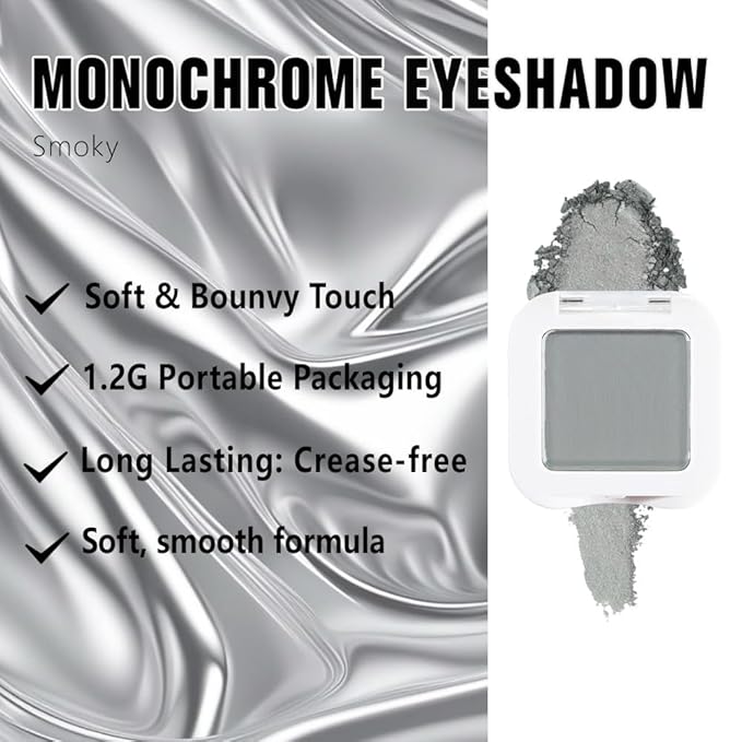 Buildable Matte Eyeshadow Makeup Palette Single - Smoky Gray Shades | Creamy Pressed Powder for Easy Blending | Mini Travel Palette for Women | Everyday Natural Eye Makeup-Velvo Beauty