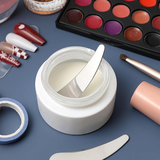 minkissy Makeup Spatula Small Metal Cosmetic Spatula Stainless Steel Handheld Cream Spatula Skincare Accessories for Mixing And Sampling Skin Care Creams, Eye Cream, Essences 2Pcs-Velvo Beauty