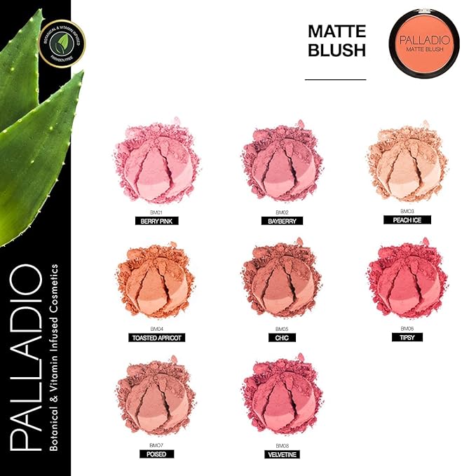 Palladio Matte Blush, Brushes onto Cheeks Smoothly, Soft Matte Look and Even Finish, Flawless Velvety Coverage, Effortless Blending Makeup, Flatters the Face, Convenient Compact, Chic-Velvo Beauty