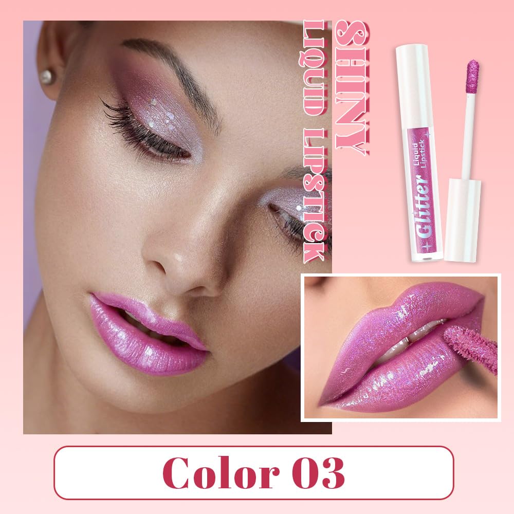 Light Purple Metallic Lipstick for Women,Lightweight Glitter Sparkling Liquid Lipsticks,Shimmer Lip Gloss Stain Long Lasting Waterproof Smudge Proof Non-Drying 24 Hour Full Coverage Lip Makeup,Vegan-Velvo Beauty
