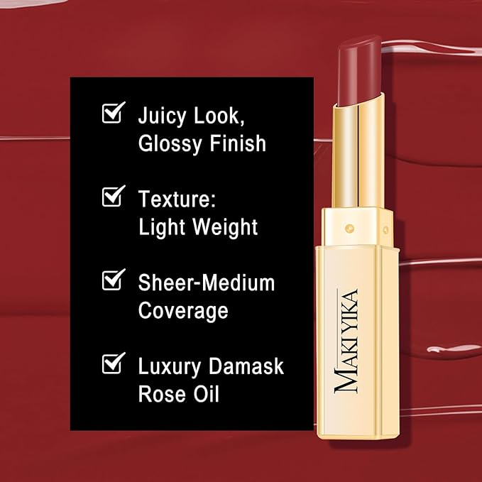 MAKI YIKA Moisture Mauve Red Lipstick for Women Hydrate Lip Gloss for Dry Cracked Lips Weightless Glossy Lip Color Juicy Finish,MA059 Mauve Pop-Velvo Beauty
