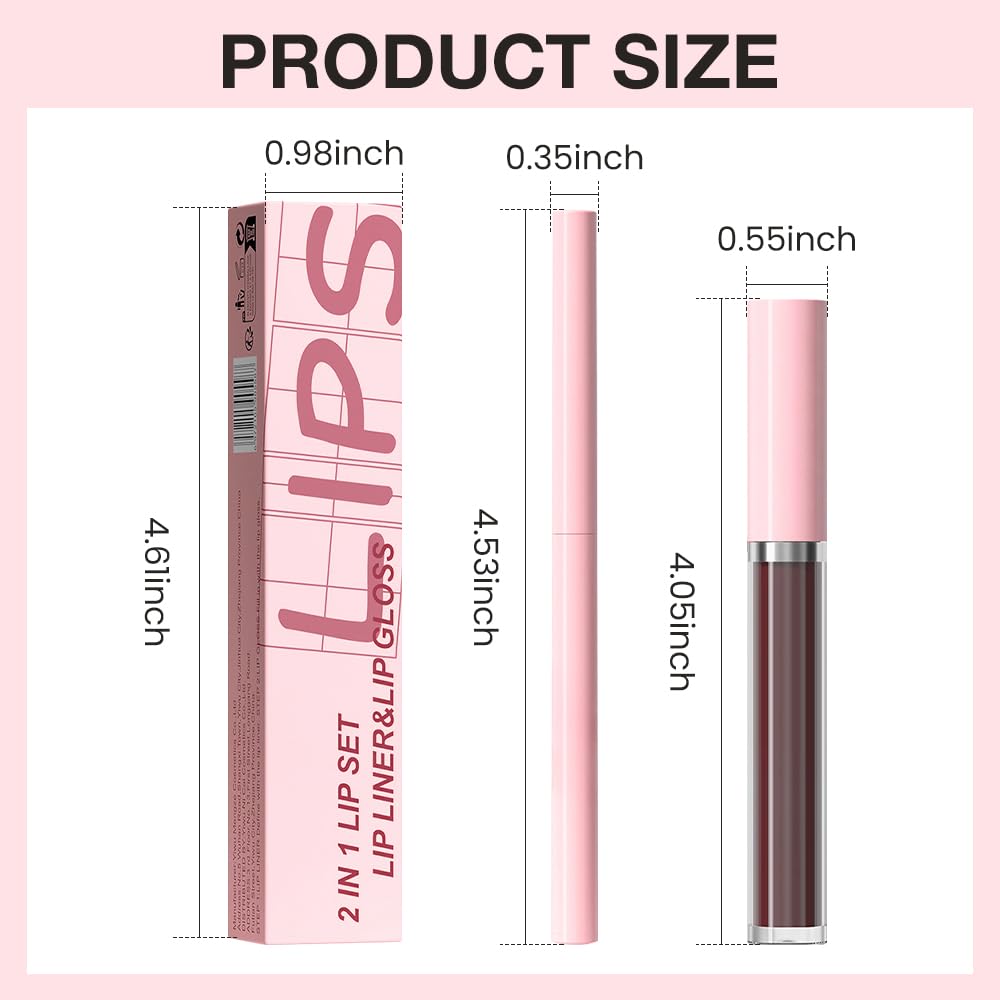 evpct Retractable 1Pcs Lip Liner Pencils and 1 Pcs Lip Gloss Makeup Set for Shaping & Sculpting Lips, Plum Long-Lasting Waterproof Longwear Matte Rich Lip Colors Liner Crayon Liquid Lipstick 11#-Velvo Beauty