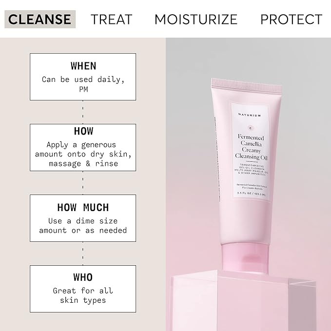Naturium Camellia Creamy Cleansing Oil, Fermented Camellia Oil & Extract Plus Linoleic-Rich Oils, 3.5 oz-Velvo Beauty
