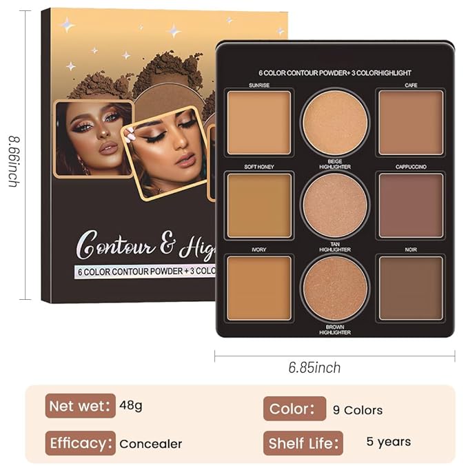 Professional Light Medium Brown Contour Highlight Palette,Multiple Full Coverage Makeup Palet for Correcting, Easy Blending, Long-lasting formula, Sculpt & Highlighting,Matte and Shimmer Finish-9A-Velvo Beauty