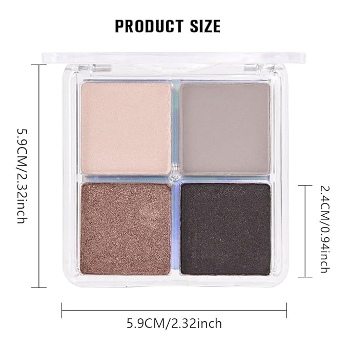 4 Colors Light Beige Gray Brown Black Eye Shadow Powder Palette Makeup, Neutral Matte Shimmer Cream Quads Eyeshadow Palette for Women Highly Pigmented Waterproof, paleta de sombras de ojos, Vegan, 07-Velvo Beauty