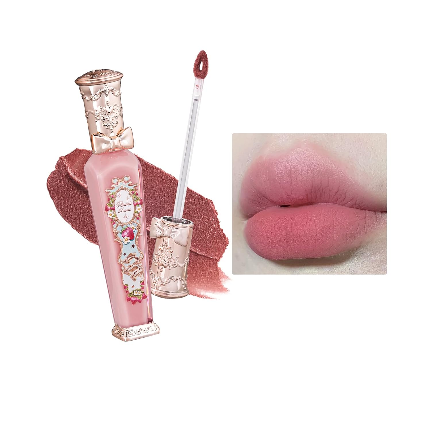 Flower Knows Strawberry Rococo Cloud Lip Cream,Velvety Matte Liquid Lipstick,Pink Lipstick,Long Lasting Lip Stain,Kiss-proof Blurred Lipstick for Girls&Women,0.12 Fl Oz(S04 Strawberry Moon)-Velvo Beauty