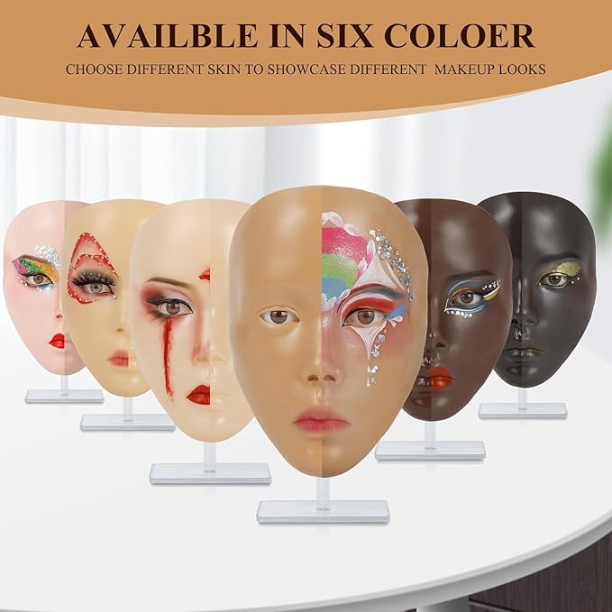 Make Up Practice Face, Face Painting Mannequin Head with Stand, 5D Reusable Silicone Face Practice Board, Mannequin Head for Makeup with Makeup Kit, Practice Face for Makeup Artist & Beginner, Brown-Velvo Beauty
