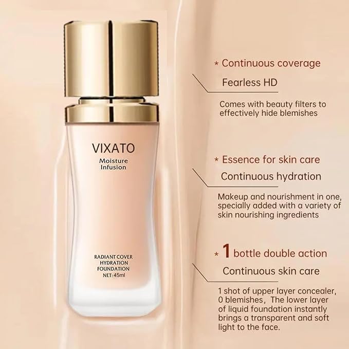 Cover Hydration Liquid Foundation Concealer, 45ML Moisture Liquid Flawless Makeup Cosmetic, Suitable for Most Bright/Neutral/Dark Skin-Velvo Beauty