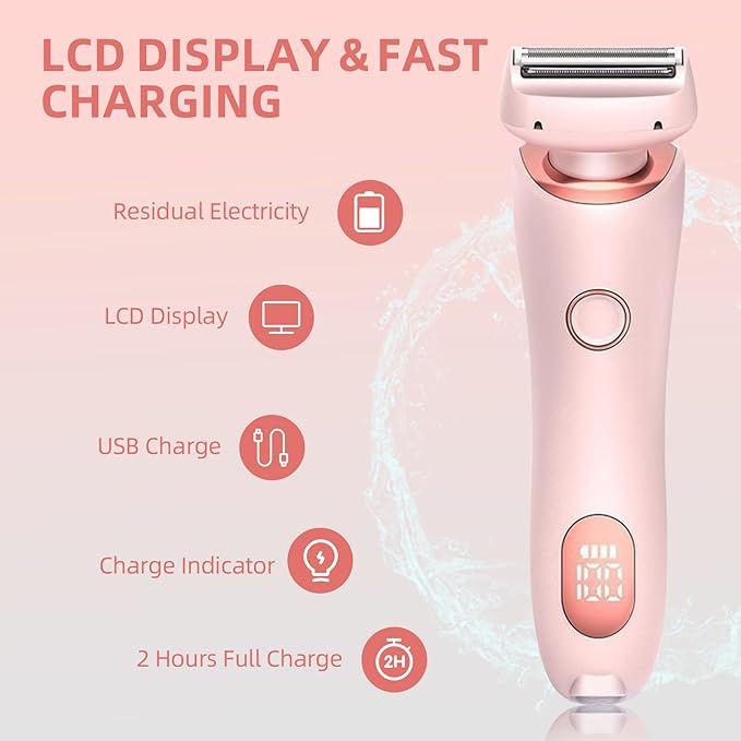 Womens Electric Shaver, 2 in 1 Razor for Women, Wet & Dry Electric Waterproof Razor with LED Display, Cordless Bikini Trimmer for Sensitive Skin, Painless Hair Removal-Velvo Beauty