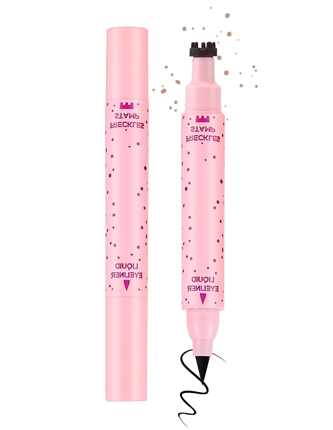 Erinde Waterproof Freckle Stamp Pen, Dual Ended Fake Freckle & Black Liquid Eyeliner, Long Lasting Quick Dry Faux Freckles Stamp Freck Pen for Natural Sunkissed Makeup, B1 LIGHT-Velvo Beauty