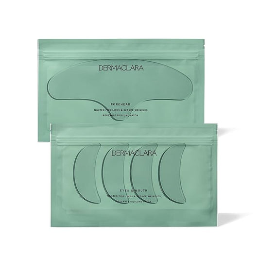 Dermaclara Silicone Facial Patches - Anti-Wrinkle Face Patches for Frown, Smile Lines & Forehead, Reusable Overnight Silicone Wrinkle Pads, Up to 30 Uses - 4 Under Eye Patches & 1 Forehead Patch-Velvo Beauty