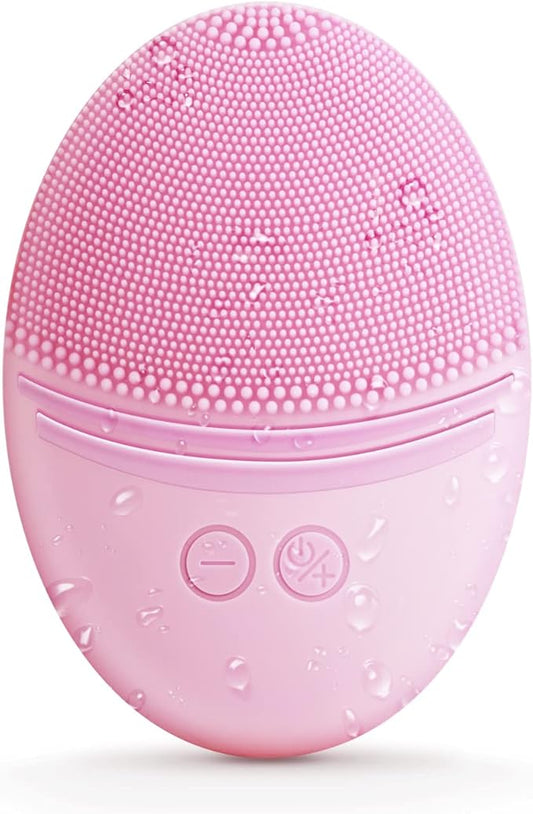EZBASICS Facial Cleansing Brush Made with Ultra Hygienic Soft Silicone, Waterproof Sonic Vibrating Face Brush for Deep Cleansing, Gentle Massaging, Inductive Charging (Pink)1 Pack+5 Speed Settings-Velvo Beauty