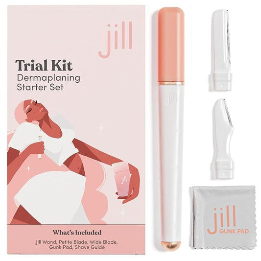 Jill Dermaplane Razor Trial Kit | Facial Hair Removal Dermaplaning Kit Includes 1 Shave Wand, 2 Dermaplane Razors & Cleaning Cloth | Pre-Shave Magic Spray & Wipes Not Included-Velvo Beauty