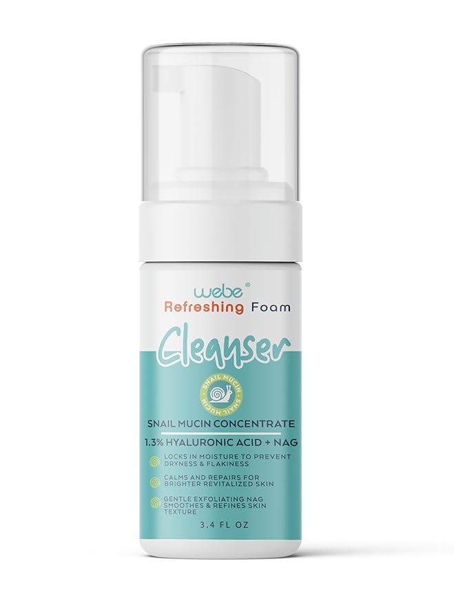 WEBE Refreshing Gentle Foam Cleanser | Snail Mucin, Hyaluronic Acid, N-Acetyl Glucosamine | Hydrating & Soothing Formula for Radiant, Moisturized Skin | Natural Skincare for all Skin Types-Velvo Beauty