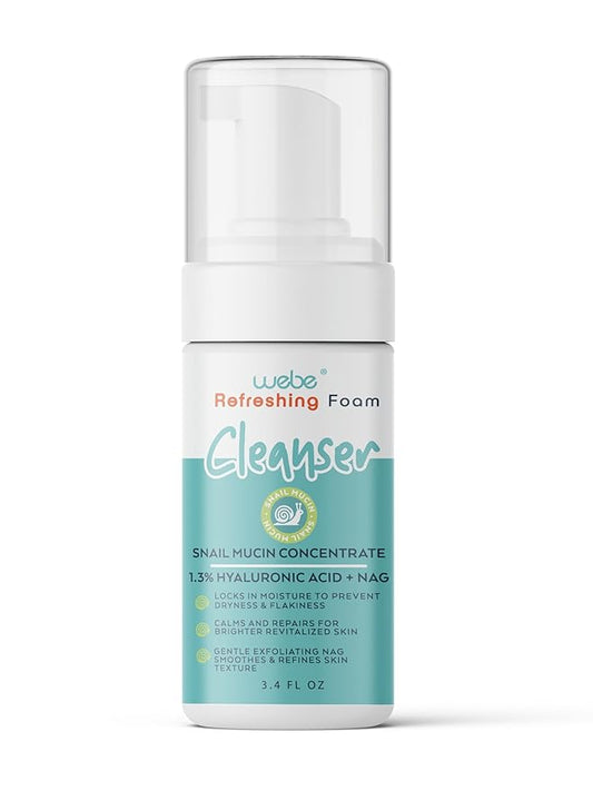 WEBE Refreshing Gentle Foam Cleanser | Snail Mucin, Hyaluronic Acid, N-Acetyl Glucosamine | Hydrating & Soothing Formula for Radiant, Moisturized Skin | Natural Skincare for all Skin Types-Velvo Beauty