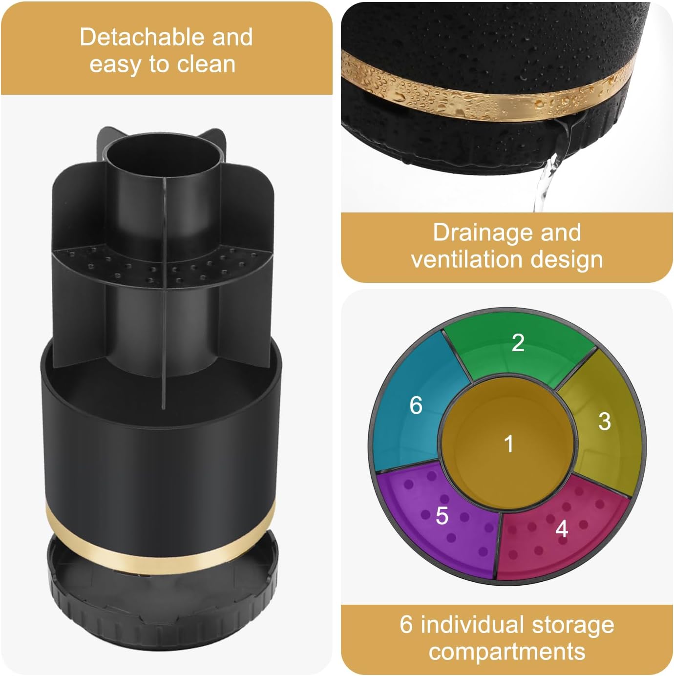 Bathroom Organizer Countertop - Rotating Black Toothbrush Holder for Bathroom Accessories Organization Detachable 6 Slots Bathroom Sink Storage Caddy Vanity Organizer-Velvo Beauty