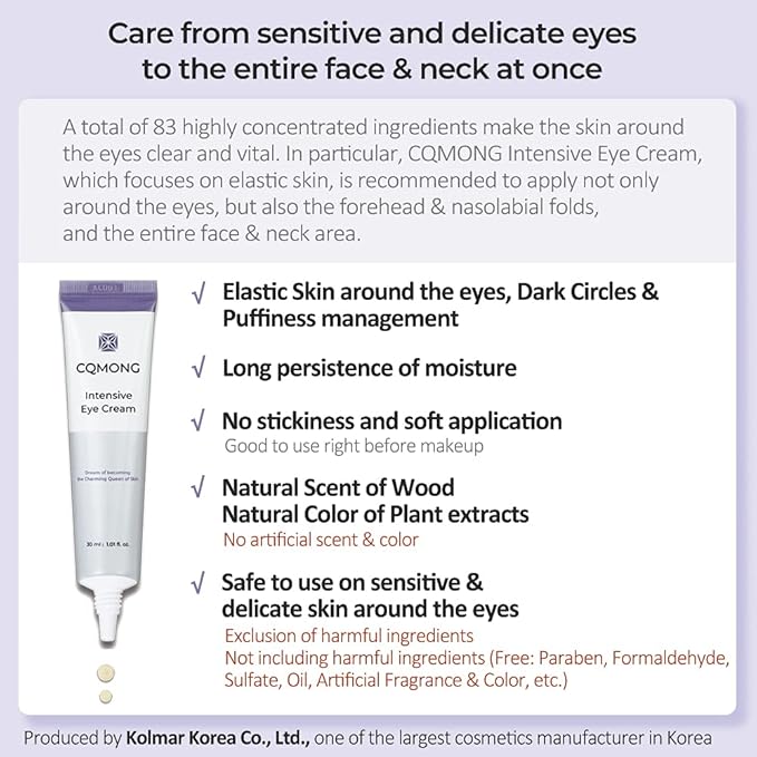 Intensive Eye Cream 1.01 fl oz for hydrating, wrinkles, elastic skin, dark circles, puffiness, fine lines, eye bags under eyes | Hyaluronic Acid, Collagen, Peptide | Korean skincare-Velvo Beauty