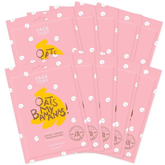 FACETORY K Beauty Face Mask Skin Care - OATS MY BANANAS CALMING Sheet Mask with Oat Extract | Milky Essence Soothes & Moisturizes (10 Pack)-Velvo Beauty