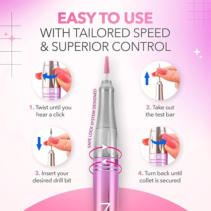 M Mase- Professional Nail Drill Machine - Coreless 2-in-1 Nail File - Electric, Cordless, 35000 RPM, HD Display - Electric Nail Drill for Professional & Home Use (Rose Gold)-Velvo Beauty