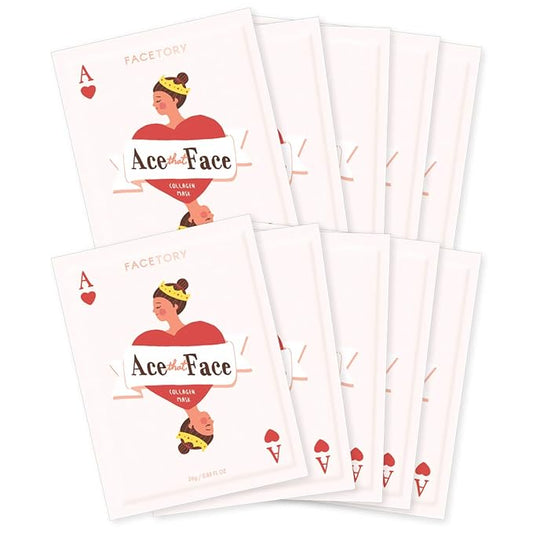 FACETORY K Beauty Face Mask Skin Care - ACE THAT FACE FIRMING COLLAGEN Sheet Mask with Collagen & Mushroom Extract | For Plump and Glowing Skin (10 Pack)-Velvo Beauty