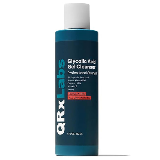 QRxLabs Glycolic Acid Face Wash – Gentle Exfoliating Gel Cleanser for Smoother Looking Skin – Helps Improve Texture & Hydration – Ideal for Blemish-Prone Skin and Ingrown Hairs – 6 oz-Velvo Beauty