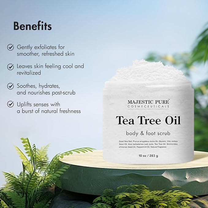 MAJESTIC PURE Tea Tree Foot & Body Scrub with Tea Tree Oil, Exfoliating Salt Scrub to Exfoliate & Moisturize Skin, Deep Cleansing - 10 oz-Velvo Beauty