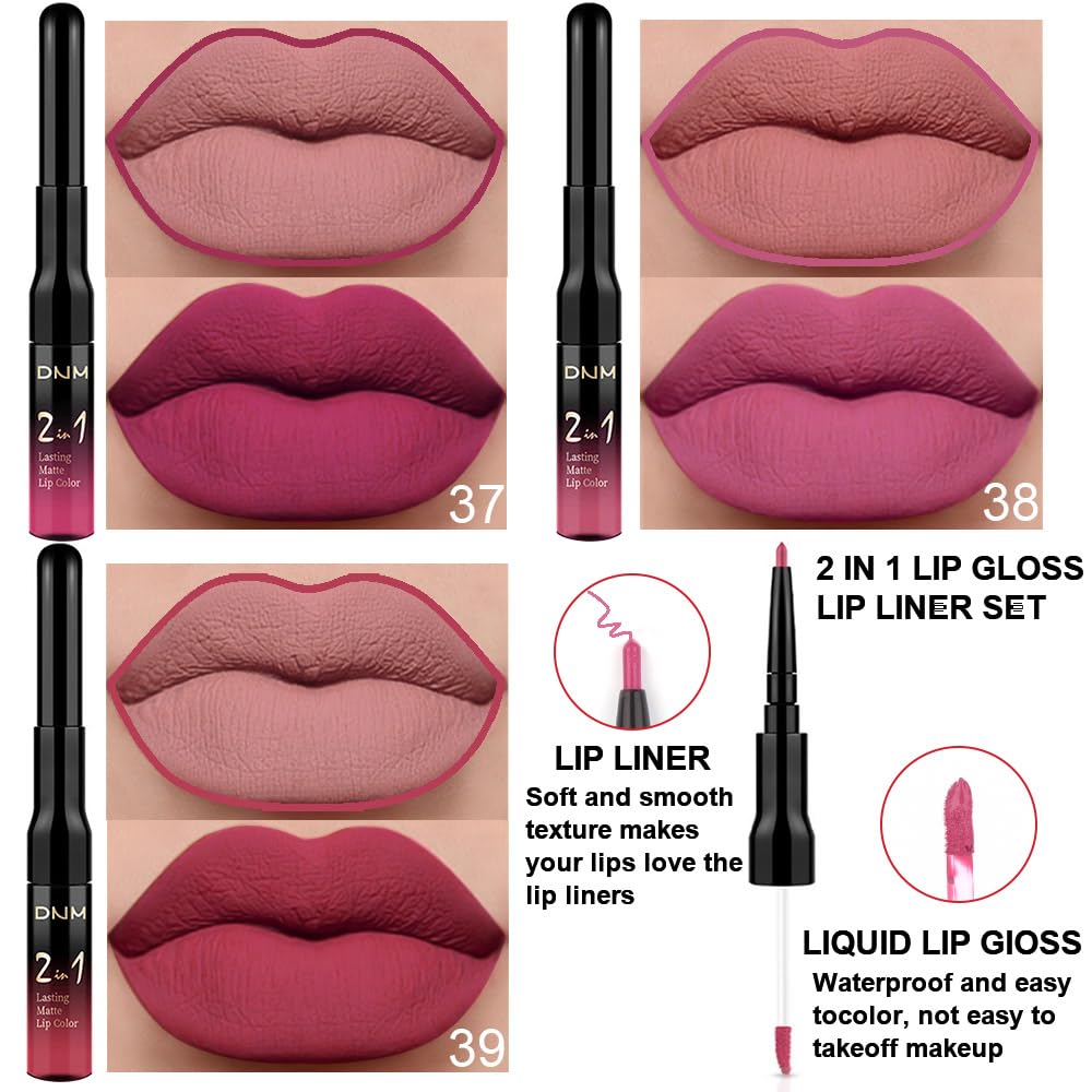 evpct 3Pcs Rose red plum Warm pink Deep cranberry Lip Stain Matte Lip Liner and Lipstick Set Long Lasting labiales matte mate larga duracion listip 24 hour a prueba de agua mate 24 horas originales-Velvo Beauty