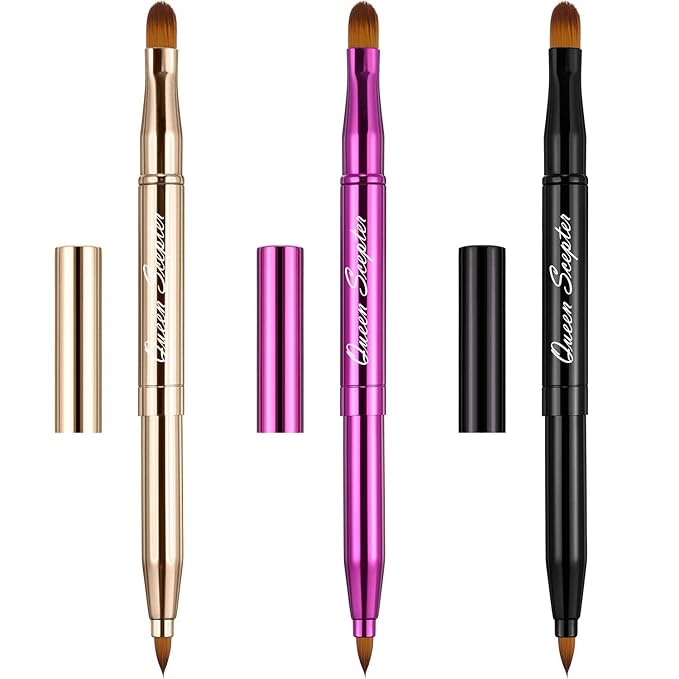 Retractable Dual End Lip Brush Concealer Brush with Cap, Lipstick Eyeshadow Foundation Makeup Brushes Gold, Black, Purple-Velvo Beauty