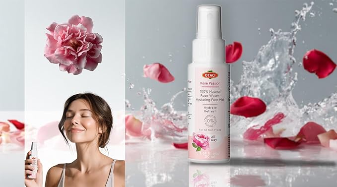 OTACI Rose Passion Face Mist Spray – 100% Natural Rose Water Hydrating Mist for Glowing, Refreshed Skin – Travel Size 50ml – Vegan, Alcohol-Free, for All Skin Types-Velvo Beauty