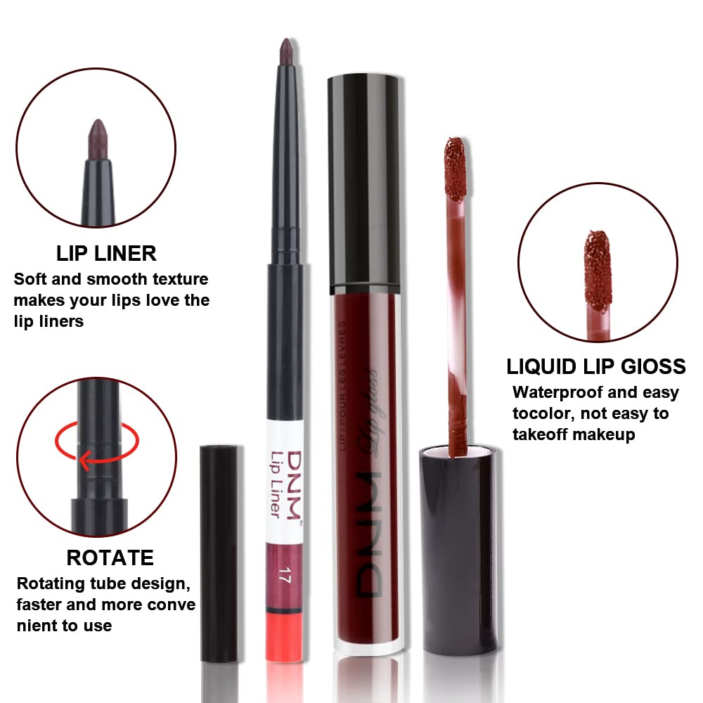evpct 2Pcs Dark Deep Burgundy Red Matte Lipstick and Lip Liner Makeup Set for Women Dark Blood Red Liquid Matte Brown Lipstick Lip Liner Stain long lasting waterproof Permanent Lipsticks 24 hours 17#-Velvo Beauty