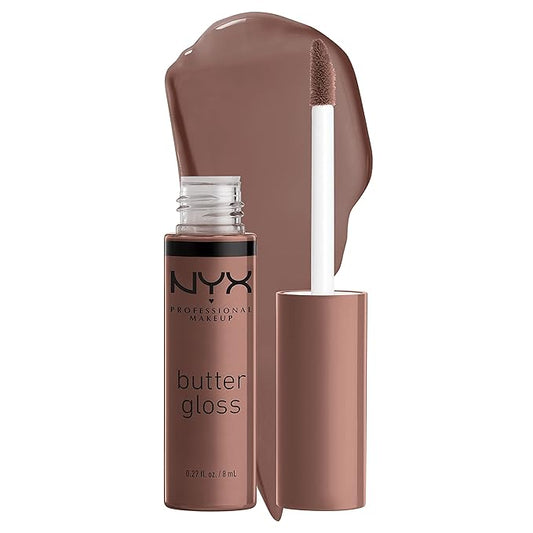 NYX PROFESSIONAL MAKEUP Butter Gloss Brown Sugar, Non-Sticky Lip Gloss - Cinnamon Roll (Grey Brown)-Velvo Beauty