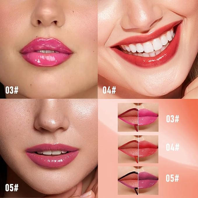 3Pcs Peel Off Lip Gloss Tattoo and Lip Oil, Lip Stain Peel Off Masque - Peel Off Lip Tint ,Long Lasting Waterproof Transfer-proof Lip Mask Lip Gloss Peel Off Lip Liner,Stay Lip Makeup 03#+04#+05#-Velvo Beauty