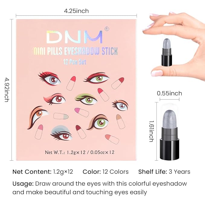 evpct 12Pcs Capsule Cream Eye Shadow Brightener Sticks Set for Eyes, Pearl White Smokey Black Gray Khaki Royal Blue Violet Purple Silver Shimmer Matte Pencil Eye shadow Applicator Stick Palette Makeup-Velvo Beauty