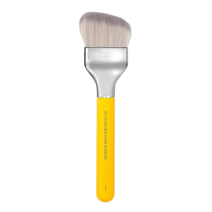 Bdellium Tools Professional Makeup Brush - Studio Series 971 Large Slanted Double Dome Blender - With Soft Synthetic Fibers, For Quick & Easy Application and Blending (Yellow, 1pc)-Velvo Beauty
