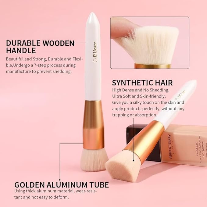 DUcare Flat Top Foundation Brush, Premium Contour Kabuki Brush, Professional Makeup Brush, Densely Packed Bristles, Multi-Purpose Face Buffing Blending Makeup Brushes for Liquid/Cream/Powder-Velvo Beauty