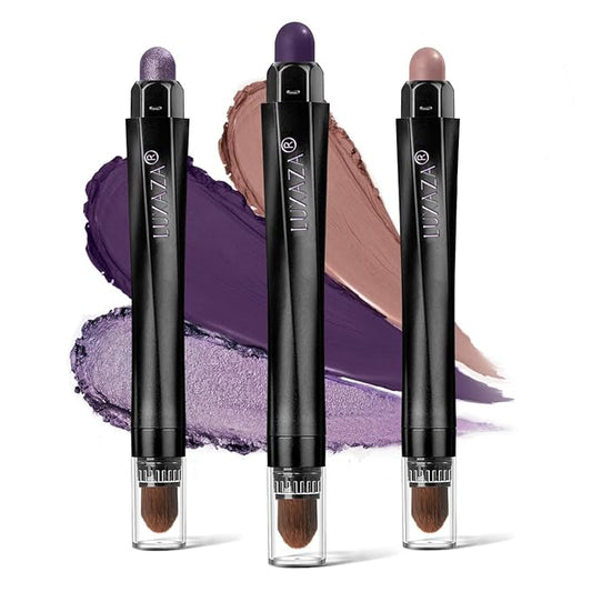3PCS Cream Eyeshadow Stick Set,Pro Longwear Purple Eye Shadow Sticks Pencil Crayon-Grape Glam-Velvo Beauty