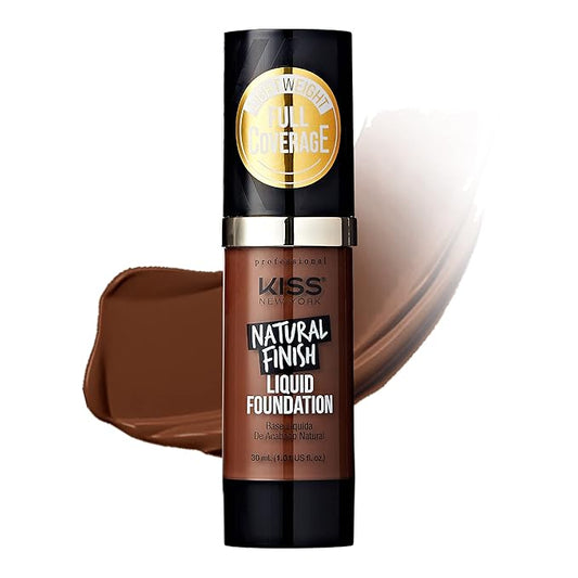 Kiss New York Professional Liquid Foundation - Lightweight and Hydrating Formula, Natural Finish, Control Shine, Cover Pores, Medium to Full Coverage, Green Tea Extract (Rich Mahogany)-Velvo Beauty