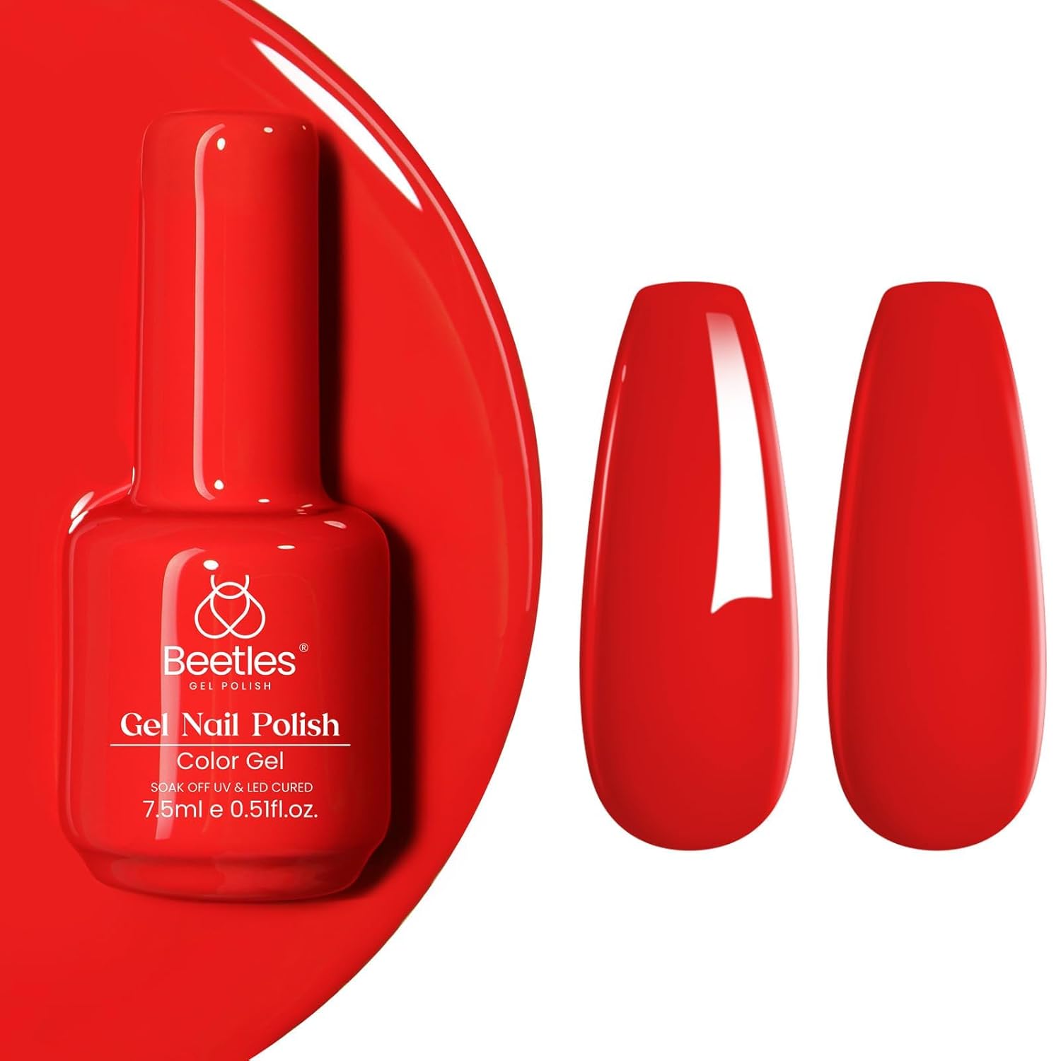 Beetles Red Gel Nail Polish, 1 Pcs 15ml 0.51 FL.OZ Red Color Soak Off U V LED Gel Polish Nail Art Design Manicure Salon DIY Salon-Velvo Beauty
