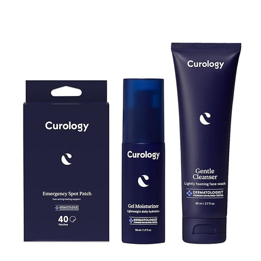 Curology Essentials Bundle, Emergency Spot Pimple Patches for Face, Gentle Facial Cleanser, and Lightweight Gel Face Moisturizer-Velvo Beauty
