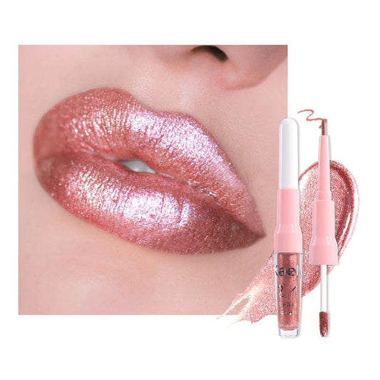 Kaely 2-in-1 Rose Gold Metallic Lipstick and Lip Liner, Shimmer Liquid Metallic Lipsticks for Women, Glitter Lip Gloss Stain Long Lasting Waterproof Smudge Proof 24 Hour, Vegan Makeup, 04-Velvo Beauty