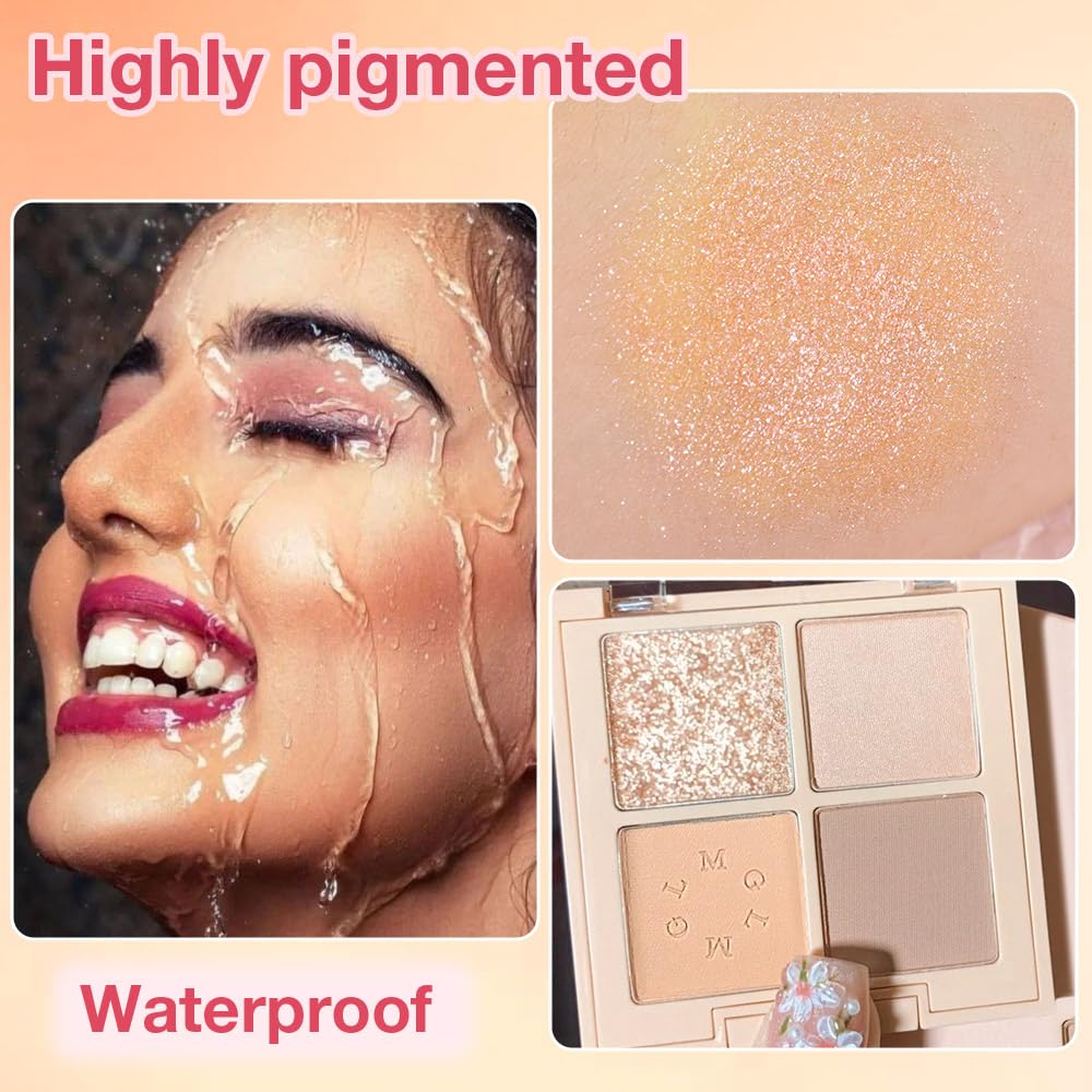 4Colors Eyeshadow Makeup Palette,Nude Champagne Natural Neutral Powde Eye Shadow Palette for Older Women,Long Lasting Naturing-Looking,Lightweight,Waterproof,Eye Makeup Kit Travel Size-Velvo Beauty