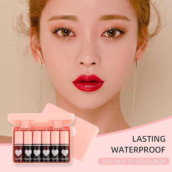 Miniling 6 Colors Lip Tint Stain Set,Korean Gloss Plumping Mini Liquid Lipstick,Multi-use and Cheek Tint,Long lasting Non-Stick Cup Waterproof, High Pigment, Vivid Color, Makeup, 1.0 Count-Velvo Beauty