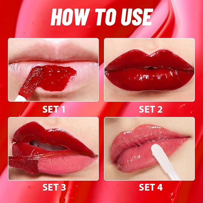 Lip Stain Peel Off Lip Gloss oil Dual-Ended Combo, Vivid Burgundy Lips Liner Stain Peel Off Tattoo, Long Lasting & Waterproof, Transfer-Proof Lip Tint Stain with Lip oil for All Skin Type 04#-Velvo Beauty
