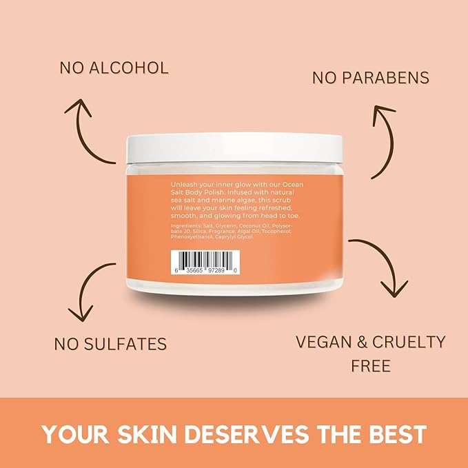 Sea Salt Body Scrub by Florida Suncare - Ocean Salt Body Polish Infused with Marine Algae - Exfoliating Face and Body Scrub - Facial Scrub Exfoliator to Tackle Acne (Coconut Mango, 12.1 oz)-Velvo Beauty