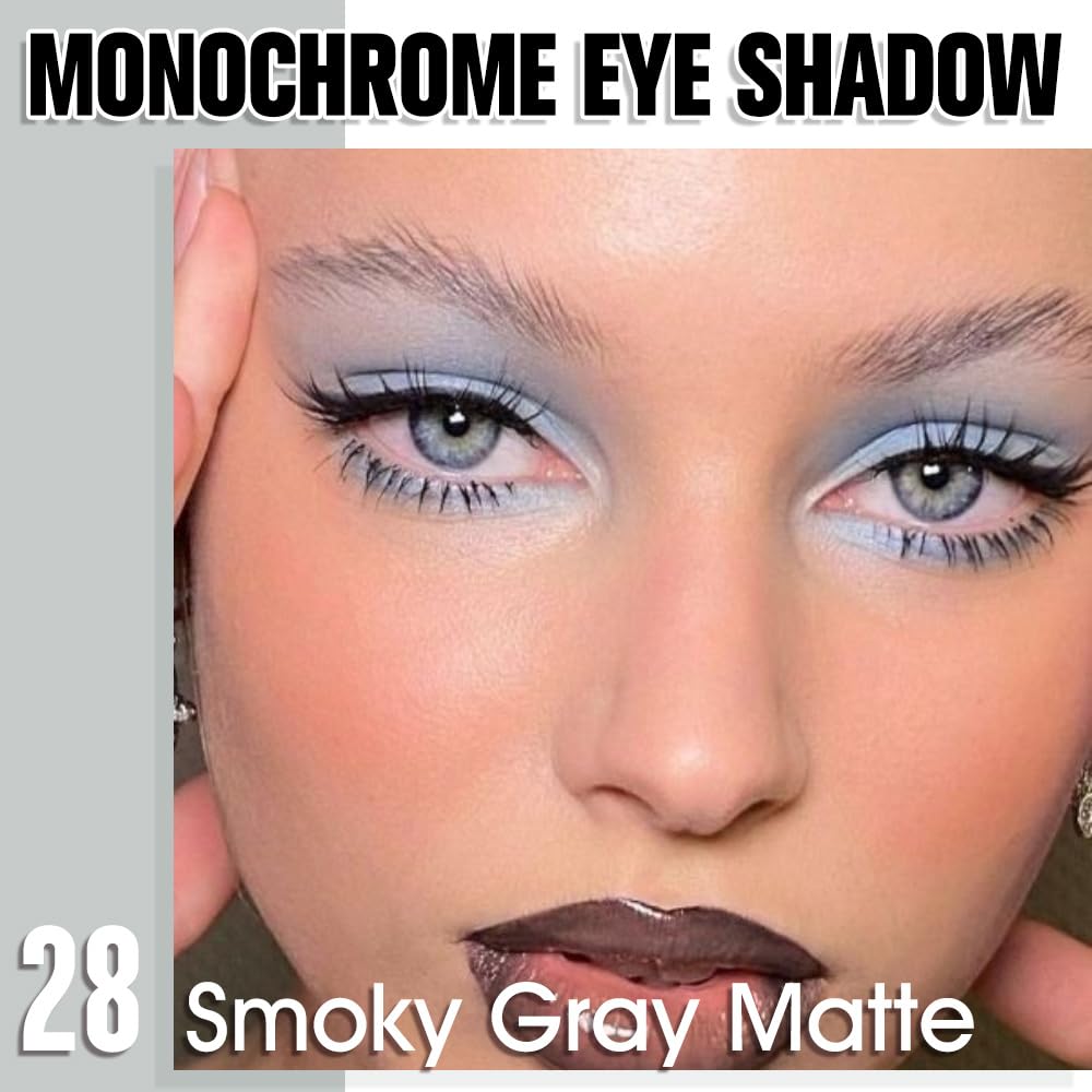 Smoky Gray Matte Eyeshadow Palette for Women, Single Monochrome Eye Shadow Makeup, Shiny Pressed Powder, Blendable Natural sombras para ojos, Holographic,Vegan,Travel -28-Velvo Beauty