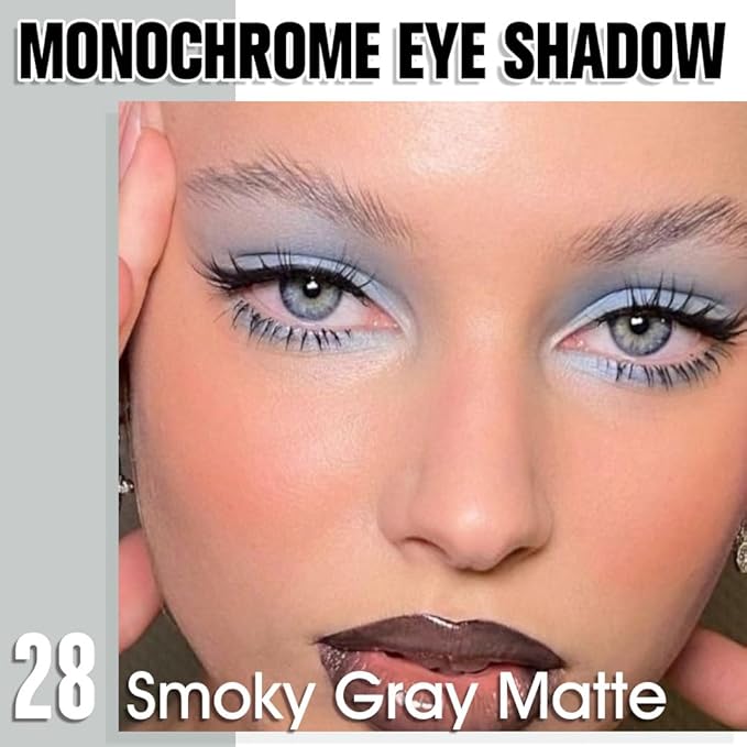 Grey Single Matte Eyeshadow Makeup, Neutral Powde Eye Shadow for Older Women, Smoky Gray Grey Dusty Blue Matte Singles Eyeshadow Palette Pigmented Waterproof,Girls Monochrome Eyeshadows Gift 28-Velvo Beauty